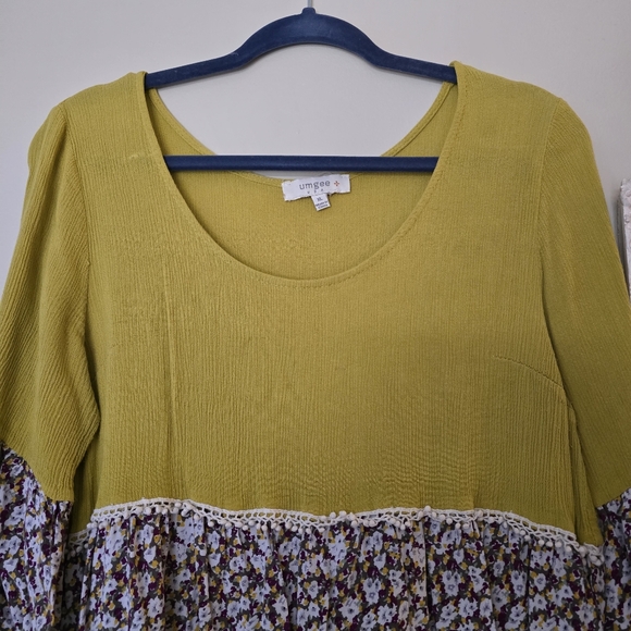 Umgee Yellow Boho Floral Bell Sleeve Mini Dress - Picture 3 of 6